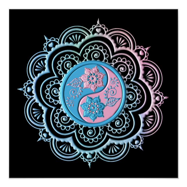 Poster Mandala bleu et rose (Devant)