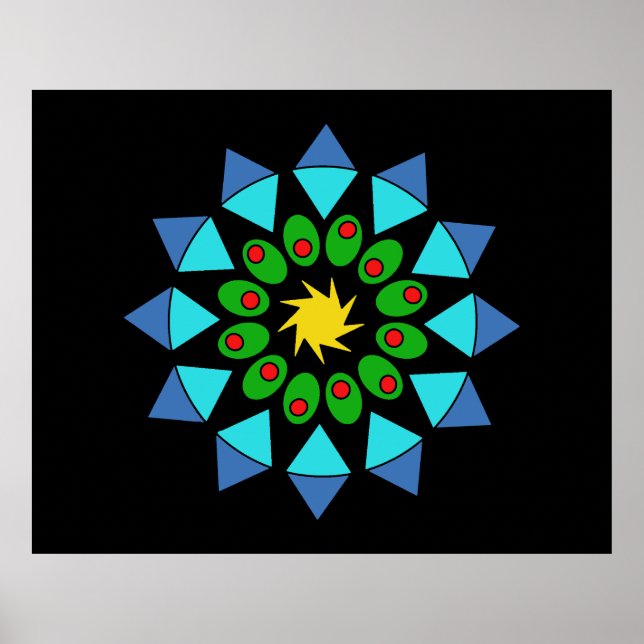Poster - Mandala bleu et vert (Devant)