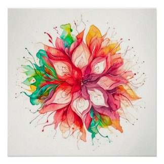 Poster Mandala bohème floral aquarelle multicolore