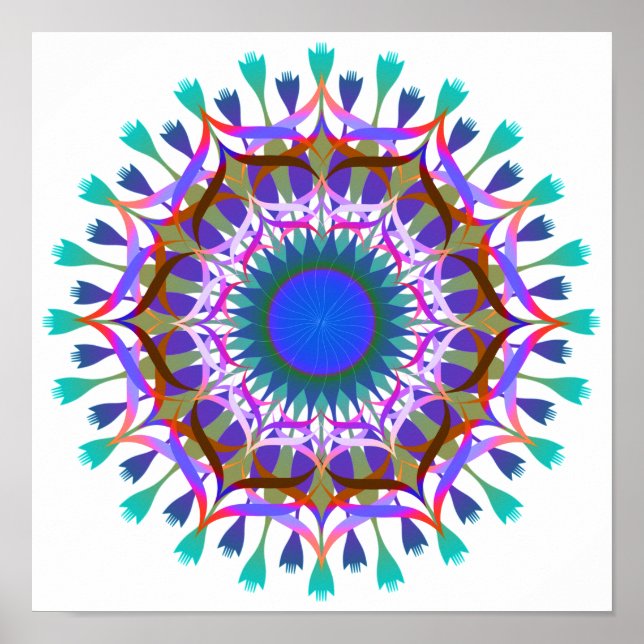 Poster Mandala Damask Lotus Flower Art élégant (Devant)
