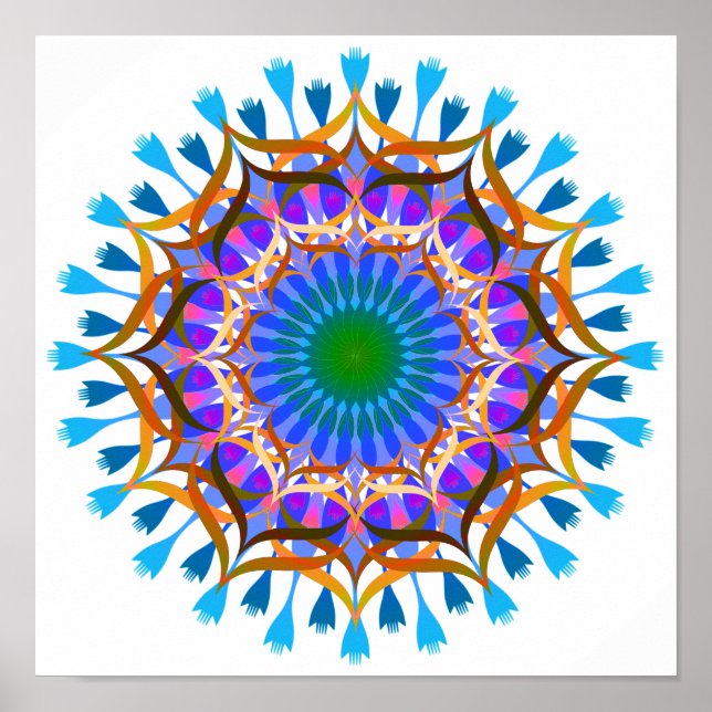 Poster Mandala Damask Lotus Flower Art élégant (Devant)