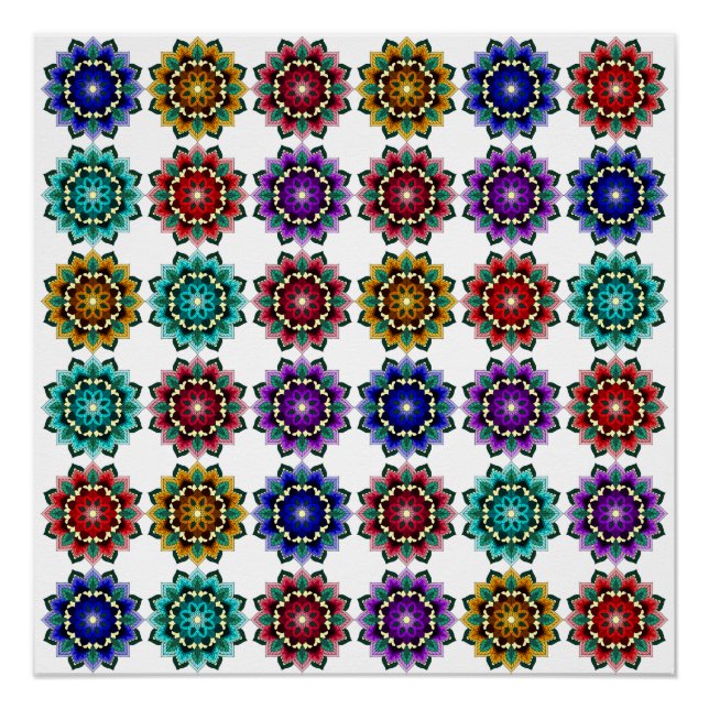 Poster Mandala de différentes couleurs (Devant)