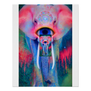 Poster Mandala de l'Éléphant Mystique Troisième Œil