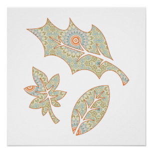 Poster Mandala Dessin de Feuilles Tombantes