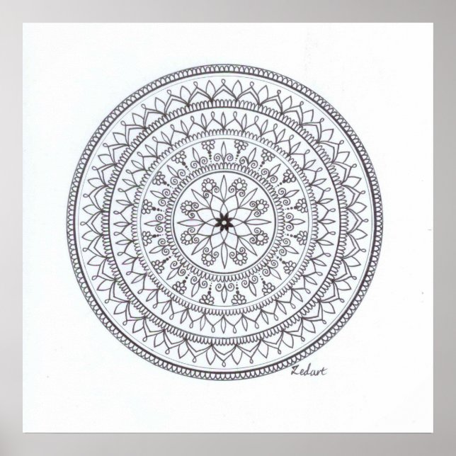 Poster Mandala Dessiné À La Main Pour Colorer Dans (Devant)