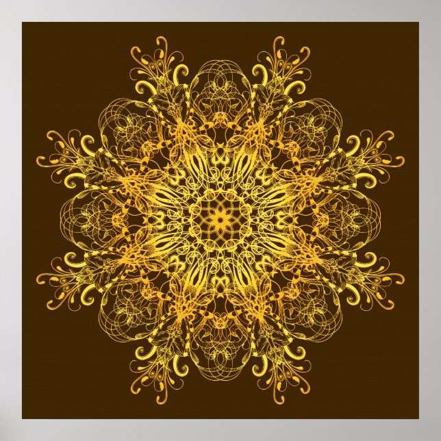 Poster Mandala d'or ethnique. (Devant)