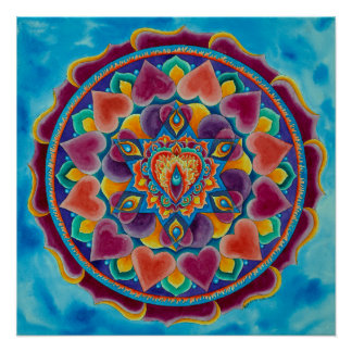 Poster Mandala du coeur flamboyant dans la couleur de l'e