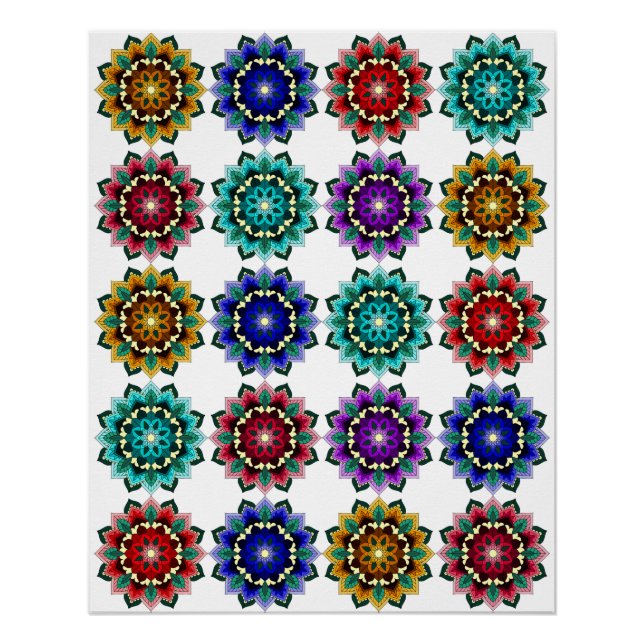 Poster Mandala en différentes couleurs (Devant)