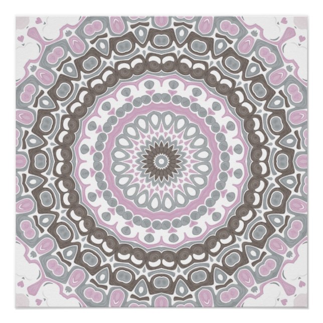 Poster Mandala Gris Clair et Rose Pâle (Devant)