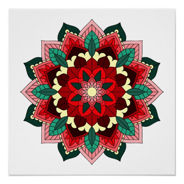 Poster Mandala Motif 02 en rouge (Devant)