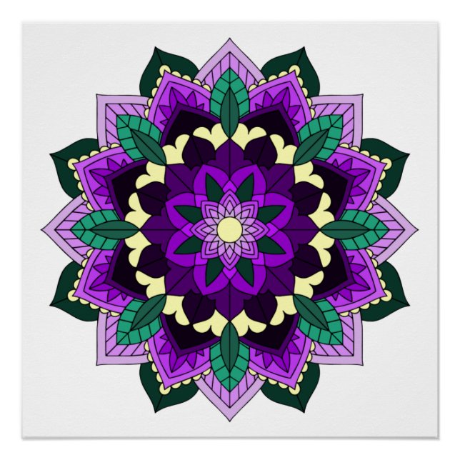 Poster Mandala Motif 02 en violet (Devant)