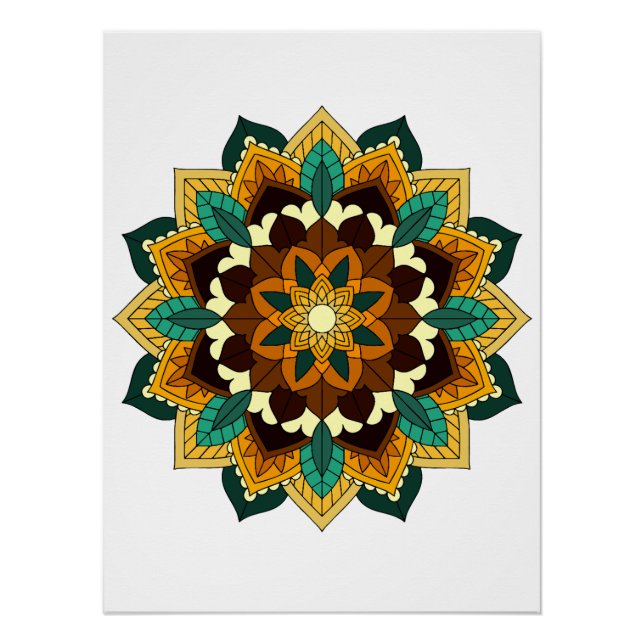 Poster Mandala Motif 2002 en jaune et bronzette (Devant)