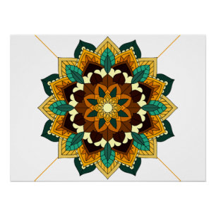 Poster Mandala Motif 2002 en jaune et bronzette