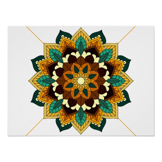 Poster Mandala Motif 2002 en jaune et bronzette (Devant)