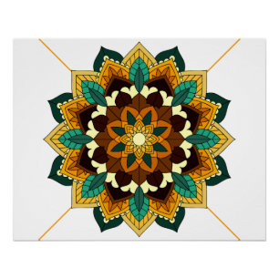 Poster Mandala Motif 2002 en jaune et bronzette