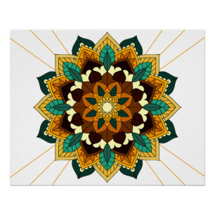 Poster Mandala Motif 2002 en jaune et bronzette