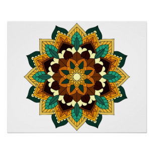 Poster Mandala Motif 2002 en jaune et bronzette