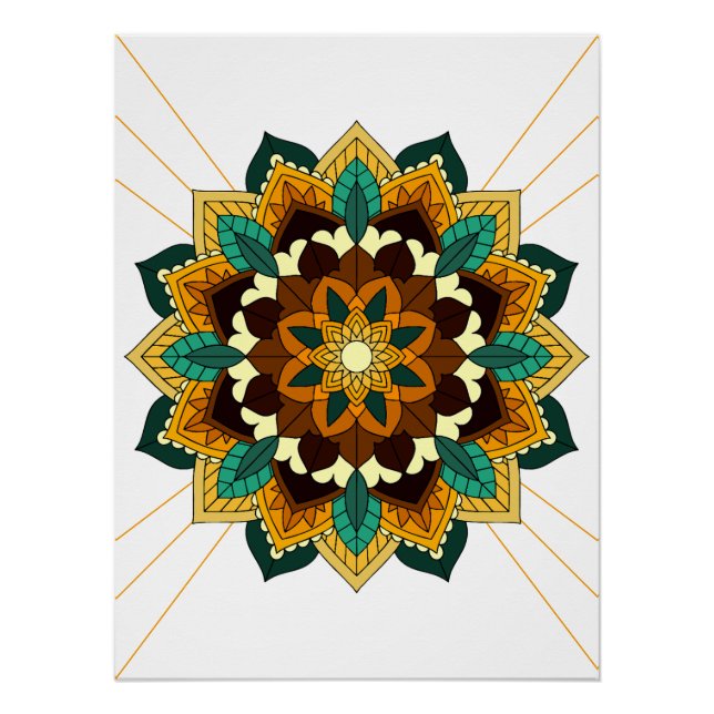 Poster Mandala Motif 2002 en jaune et bronzette (Devant)