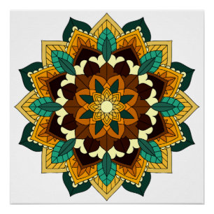 Poster Mandala Motif 2002 en jaune et bronzette