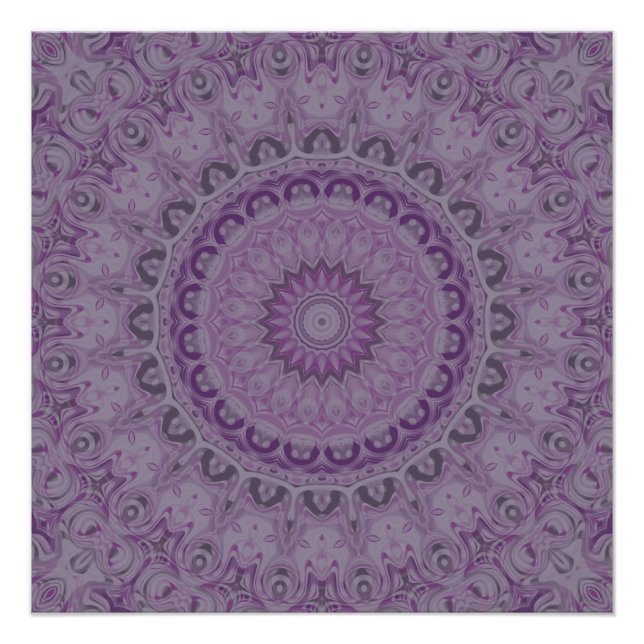 Poster Mandala Rêve Aquarelle dans des Teintes de Pourpre (Devant)