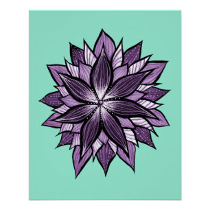 Poster Mandala Violet Comme Encre Dessinée Fleur Abstrait
