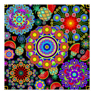 Poster Mandalas et Motif de fruits exotiques