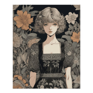 Poster Manga Girl in LBD - Retro Elegance Anime AI Print