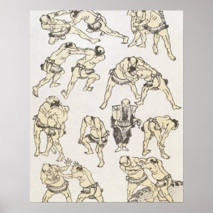Poster Manga: studies of gestures and postures of wrestle