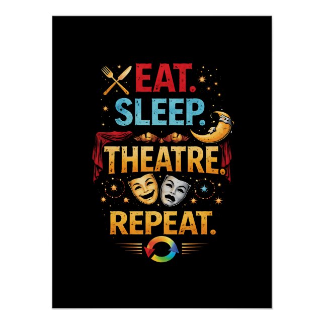 Poster Manger, Dormir, Théâtre, Répéter (Devant)