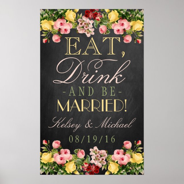 Poster Mangez, buvez et soyez mariés ! Floral Mariage Cha (Devant)