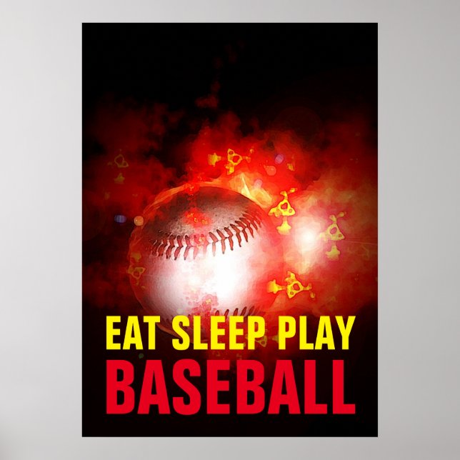 Poster Mangez Le Sommeil Jouer Flamme Baseball Motivation (Devant)