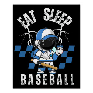 Poster Mangez Sleep Baseball Joueur Funny Baseball