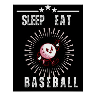 Poster Mangez Sleep Baseball Joueur Funny Baseball