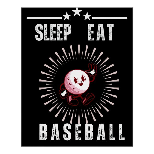 Poster Mangez Sleep Baseball Joueur Funny Baseball (Devant)