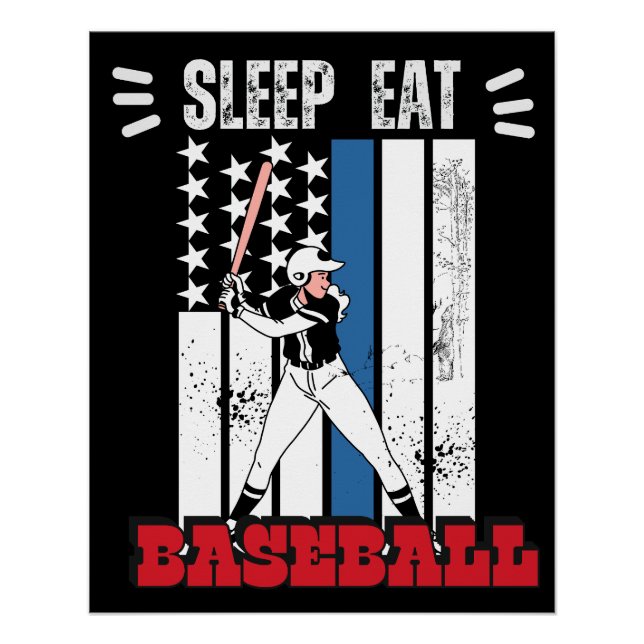 Poster Mangez Sleep Baseball Joueur Funny Baseball (Devant)