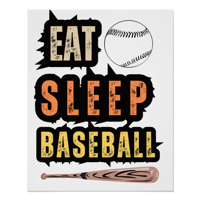 Poster Mangez Sleep Baseball Joueur Funny Baseball (Devant)