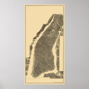 Poster Manhattan, NY Carte panoramique - 1900