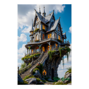 Poster Manoir gothique majestueux au bord de la falaise