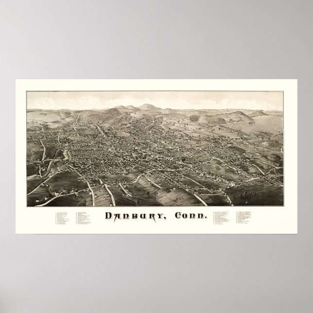 Poster Map of Danbury, Connecticut from 1876 (Devant)