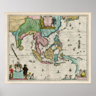 Poster Map of India and Far East, 1642 Map
