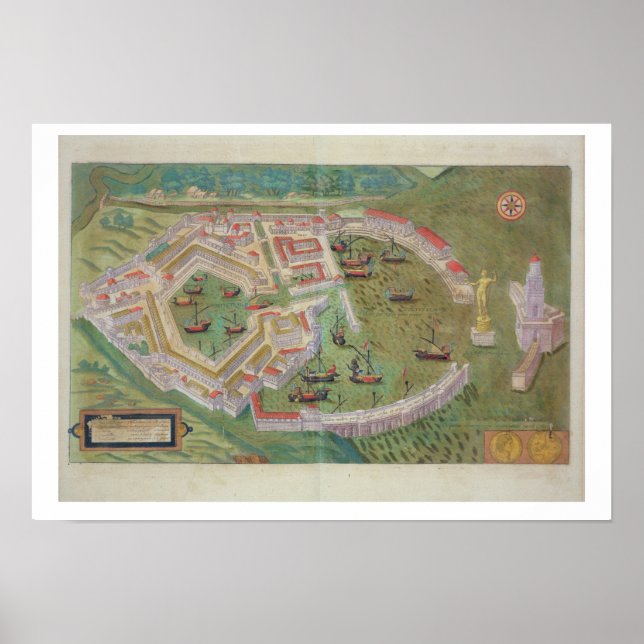 Poster Map of Ostia, from 'Civitates Orbis Terrarum' by G (Devant)