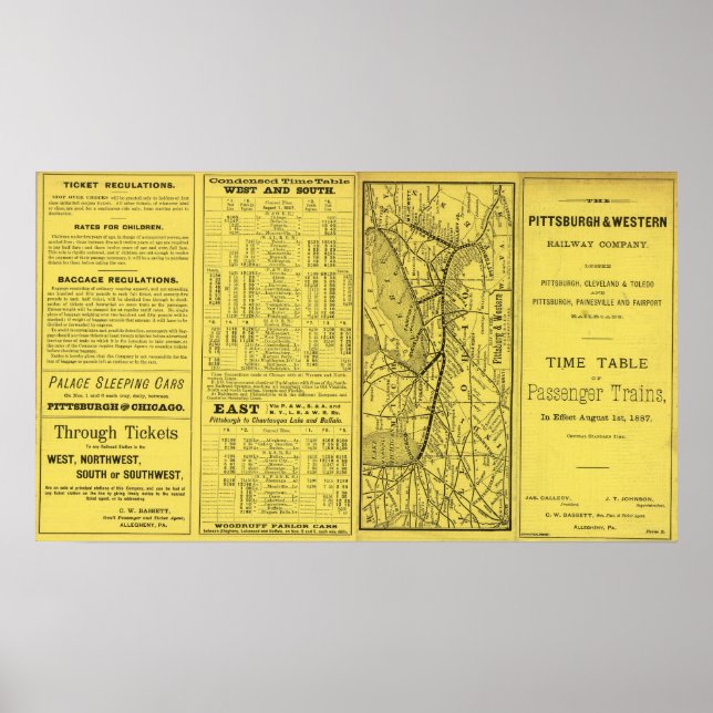 Poster Map of Pittsburgh and Western Railway (Devant)