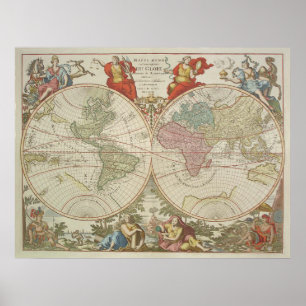 Poster Mappe Monde ou Description du Globe Terrestre & Aq