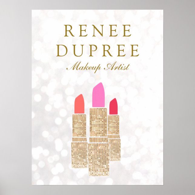 Poster Maquillage Artiste Gold Lipstick Bokeh Beauté (Devant)