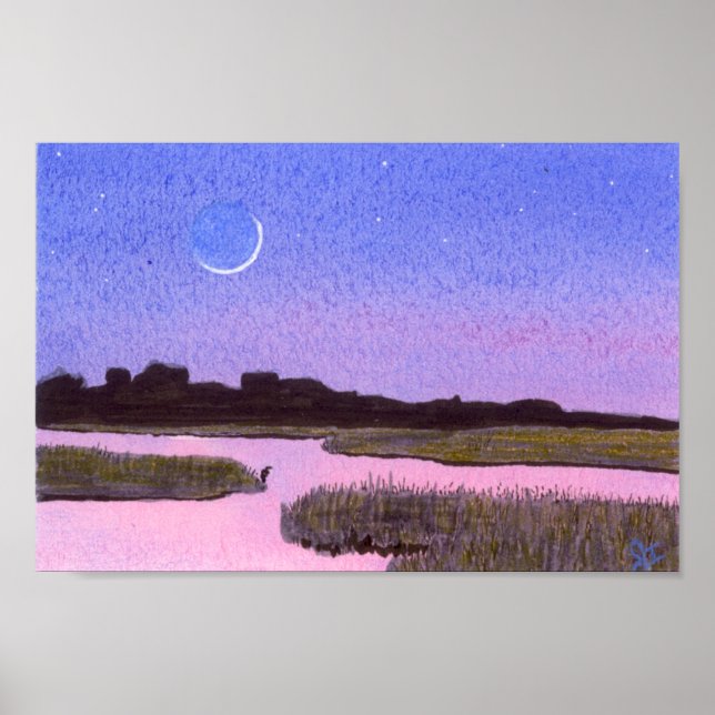 Poster Marais du Croissant de Lune & Héron (Devant)