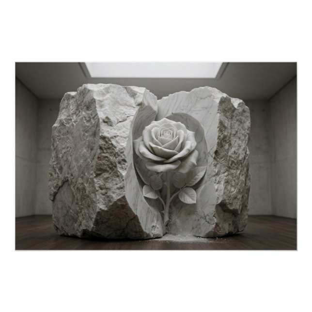 Poster Marble Rose Sculpture Minimalist Fine Art Print (Devant)