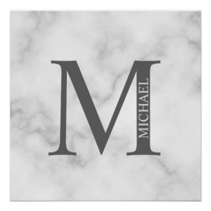 Poster Marbre blanc Monogramme personnalisé et nom