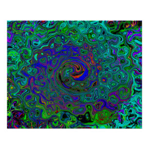 Poster Marbré Bleu et Tourbillon Abstrait Rétro Aquamarin