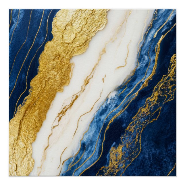 Poster Marbre bleu marine de luxe et feuille d'or (Devant)