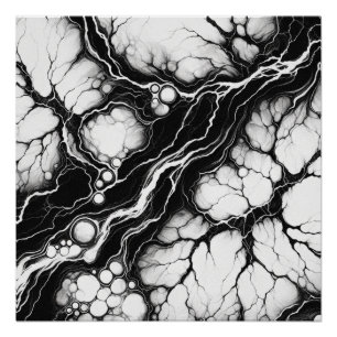 Poster Marbre organique noir et blanc en mouvement